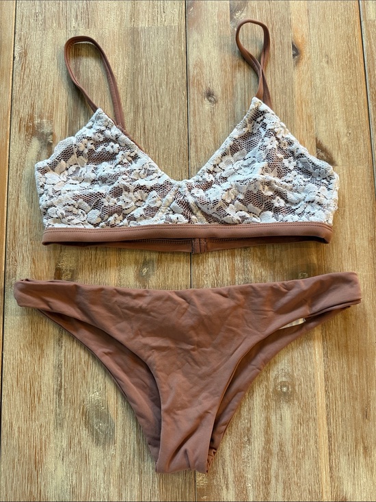 Other - Lace Bralette Bikini Set - Dusty Rose & Cream